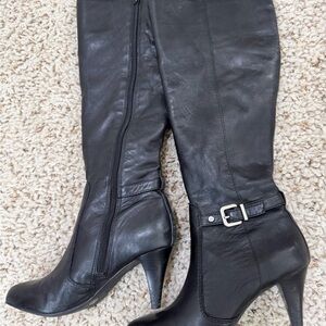 Antonio Melani Black Leather Heeled Knee High Full Zippered Boots Size 6